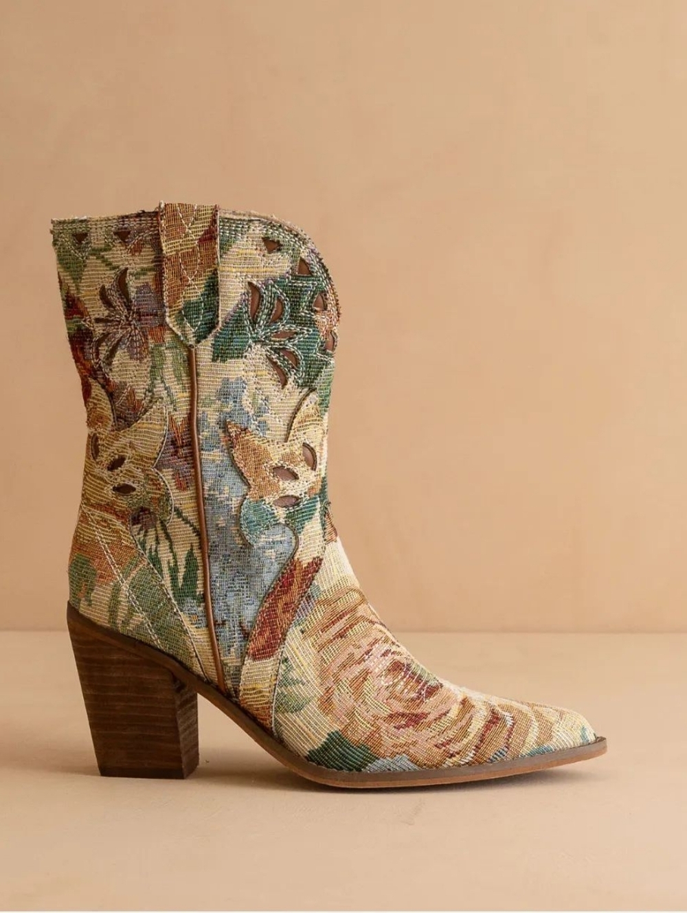 Floral Tapestry Western Ankle Boot 7.5